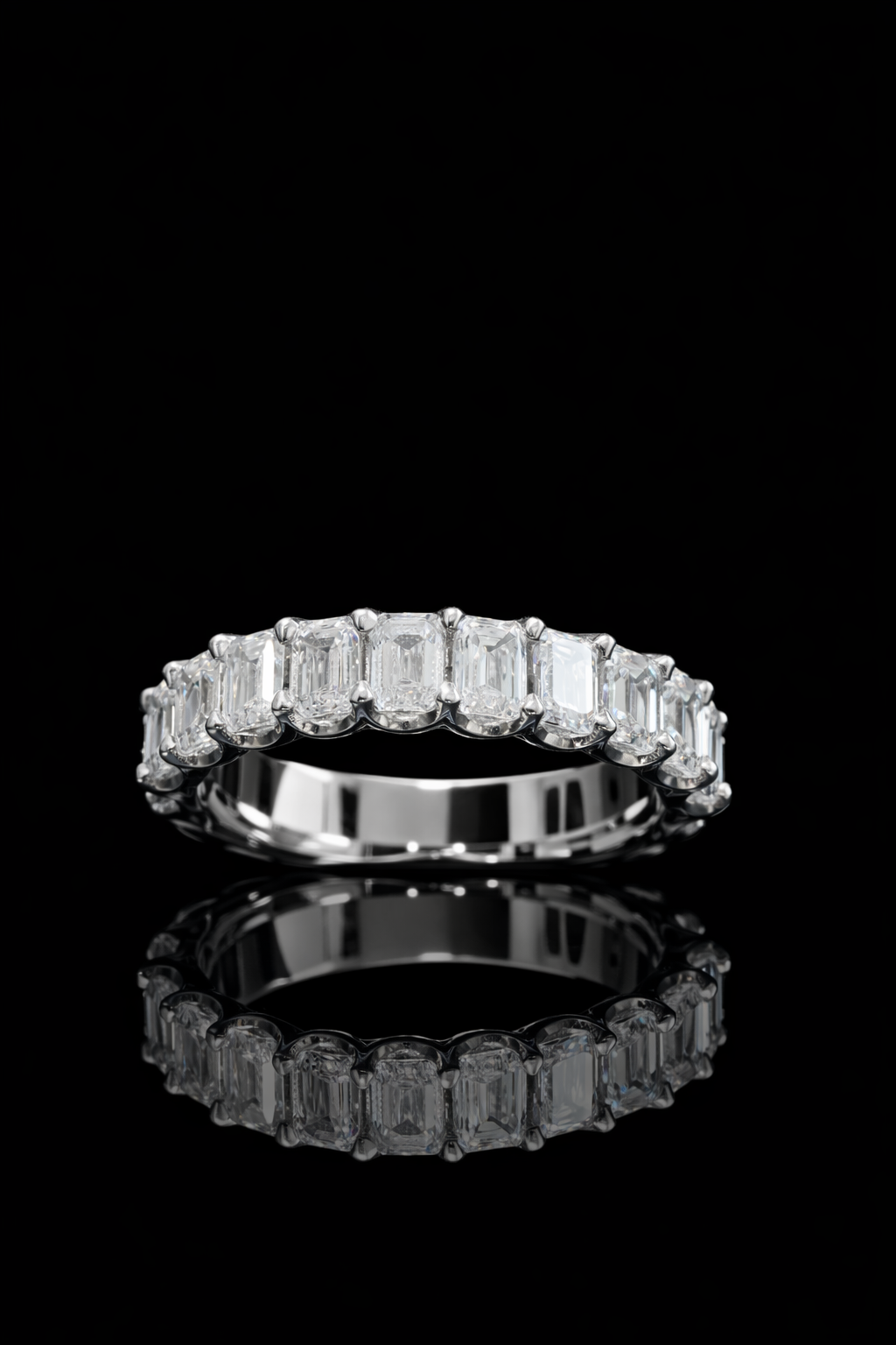 Emerald Cut Diamond Eternity Band in White Gold | 5.29 CTW