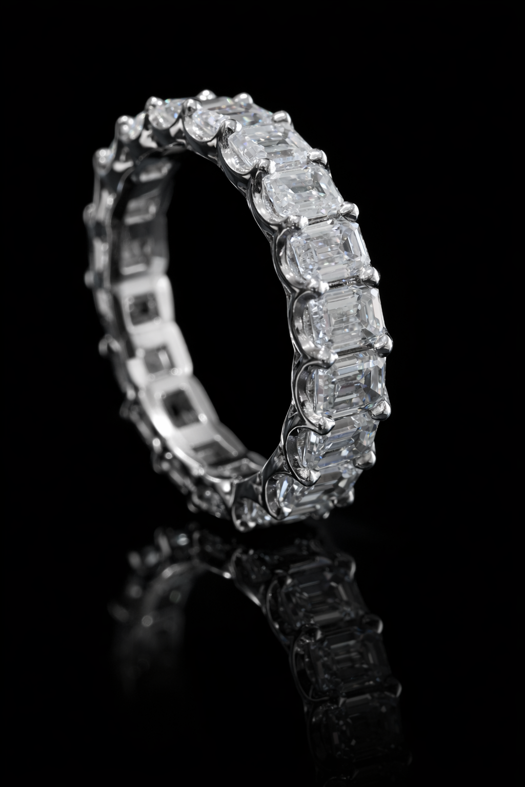 Emerald Cut Diamond Eternity Band in White Gold | 5.29 CTW
