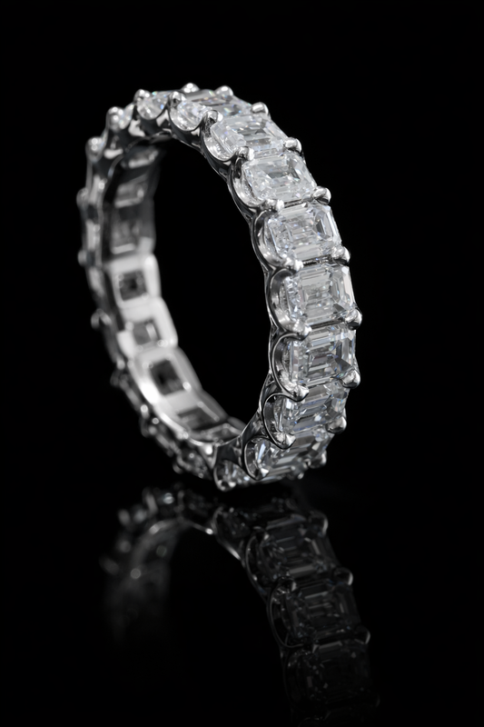 Emerald Cut Diamond Eternity Band in White Gold | 5.29 CTW