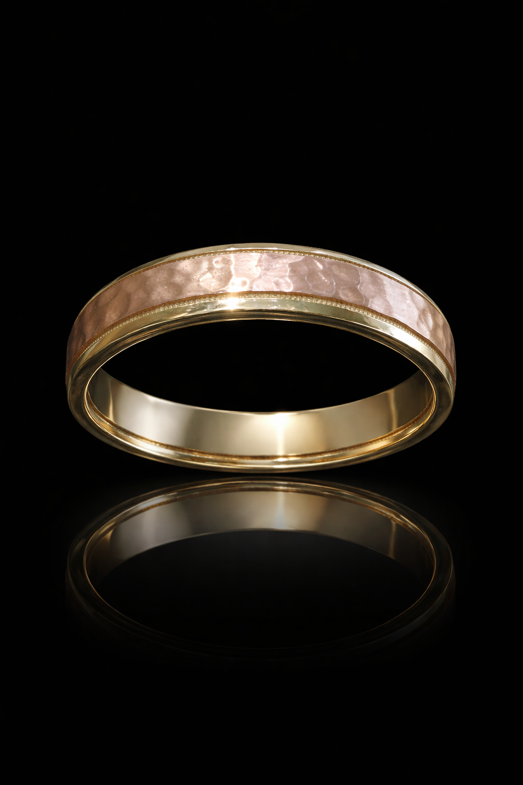 Men’s Hammered Two-Tone Wedding Band in Yellow & Rose Gold