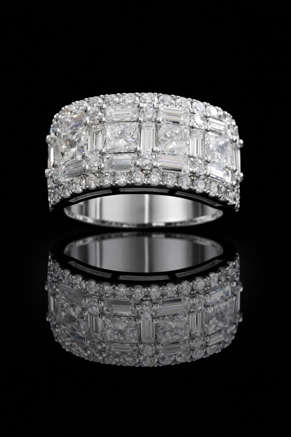 Baguette & Princess Cut Diamond Band in White Gold | 4.40 CTW