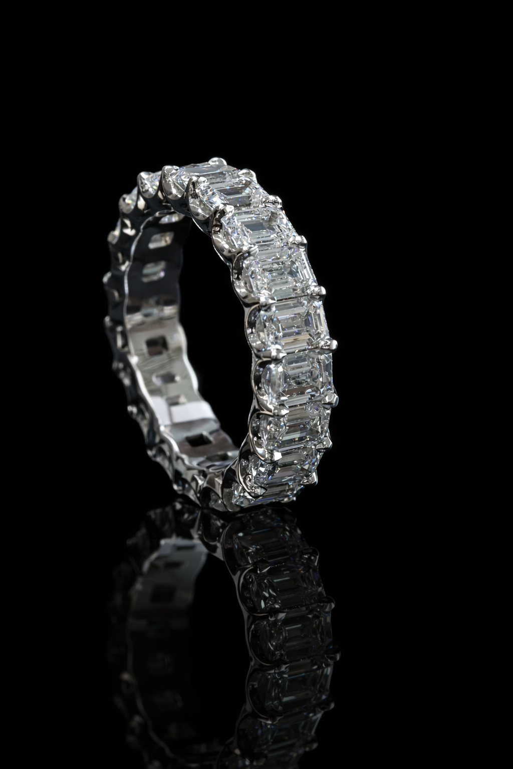 Emerald Cut Diamond Eternity Band in White Gold | 6.01 CTW