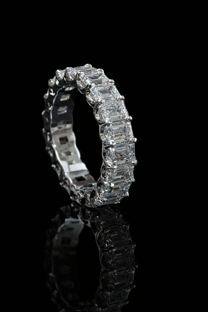 Emerald Cut Diamond Eternity Band in White Gold | 6.01 CTW