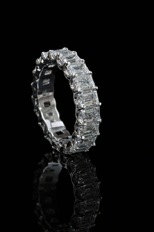 Emerald Cut Diamond Eternity Band in White Gold | 6.01 CTW