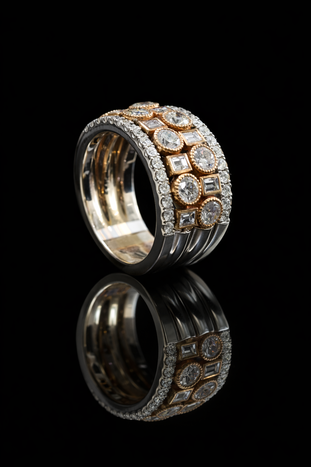 Mixed Round & Baguette Diamond Band in White & Rose Gold | 2.75 CTW