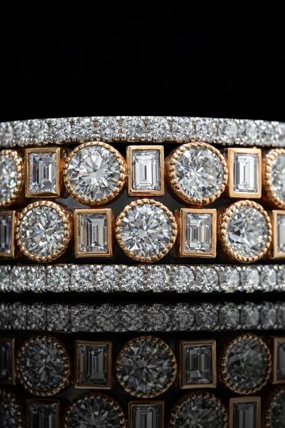 Mixed Round & Baguette Diamond Band in White & Rose Gold | 2.75 CTW