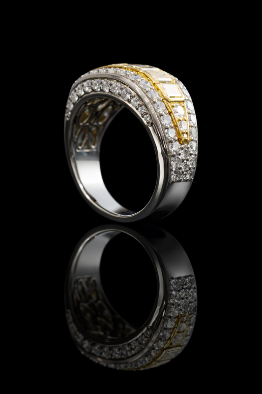 Fancy Yellow Baguette & Round Diamond Band in White & Yellow Gold | 3.53 CTW