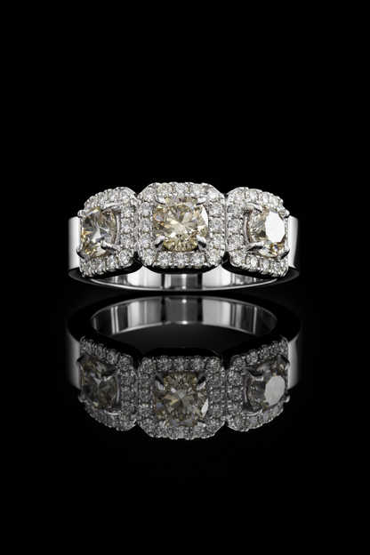 Champagne Cushion Diamond Halo Band in White Gold | 3.60 CTW