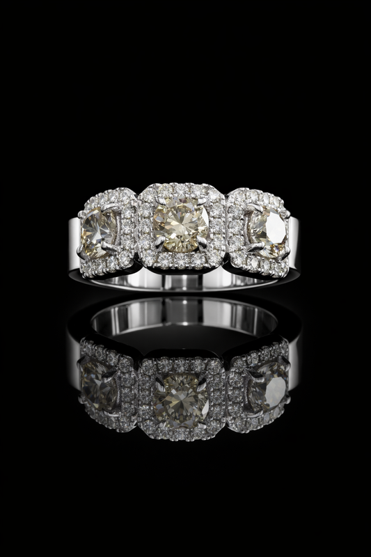 Champagne Cushion Diamond Halo Band in White Gold | 3.60 CTW