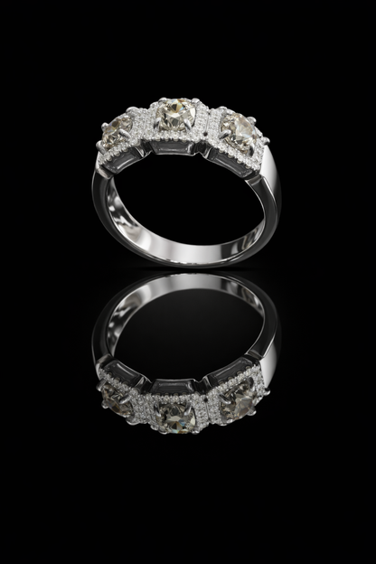 Champagne Cushion Diamond Halo Band in White Gold | 3.60 CTW