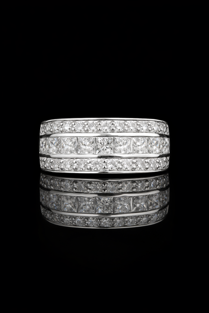 Princess Cut & Round Diamond Triple Row Band in 14k White Gold | 1.79 CTW