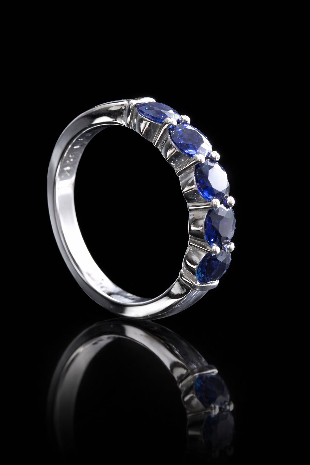 Blue Sapphire Half Eternity Band in White Gold | 1.62 CTW