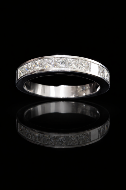 Princess Cut Diamond Half Eternity Band in White Gold | 1.20 CTW