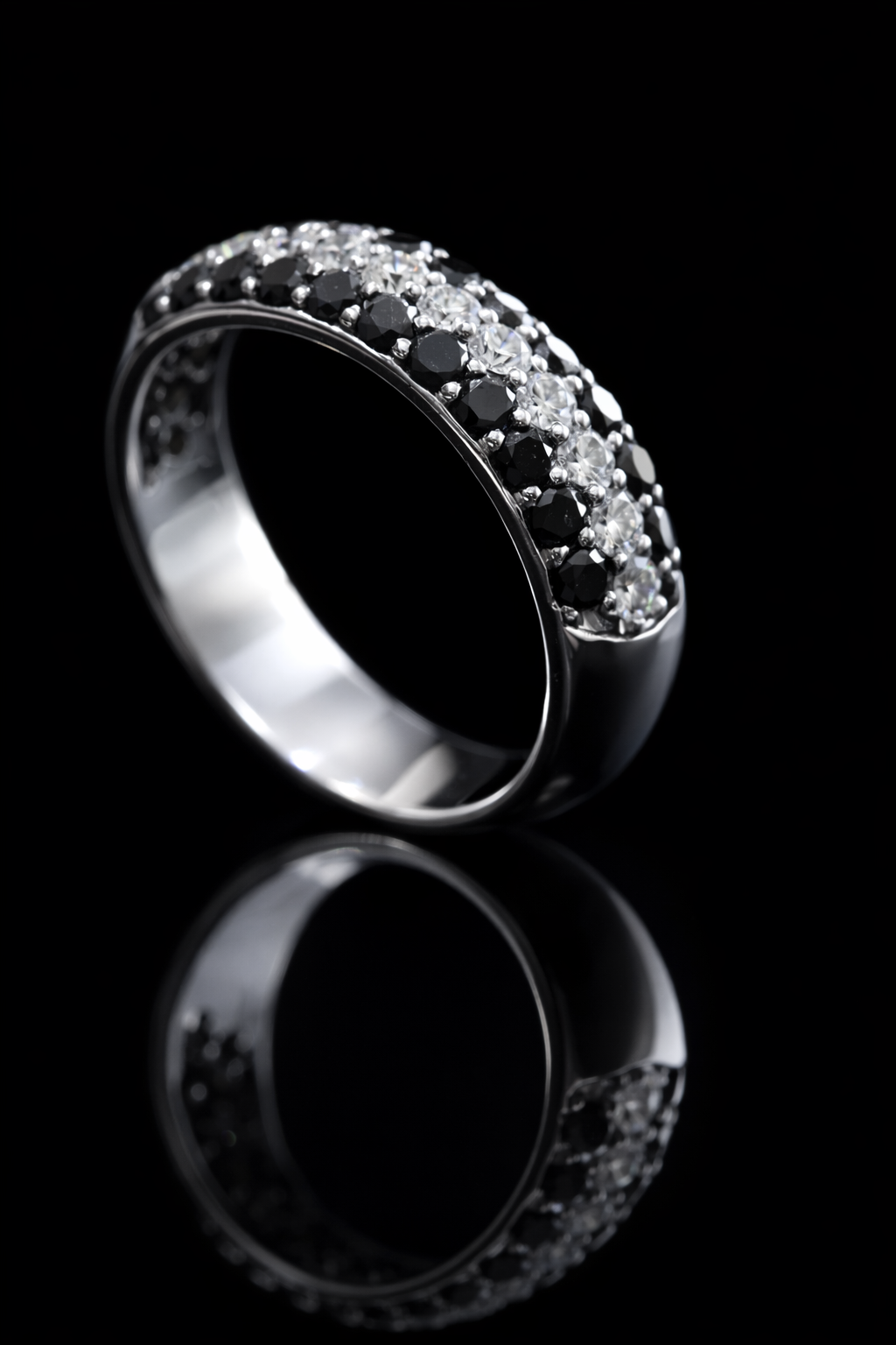 Black & White Diamond Half Eternity Band in 14K White Gold | 1.37 CTW