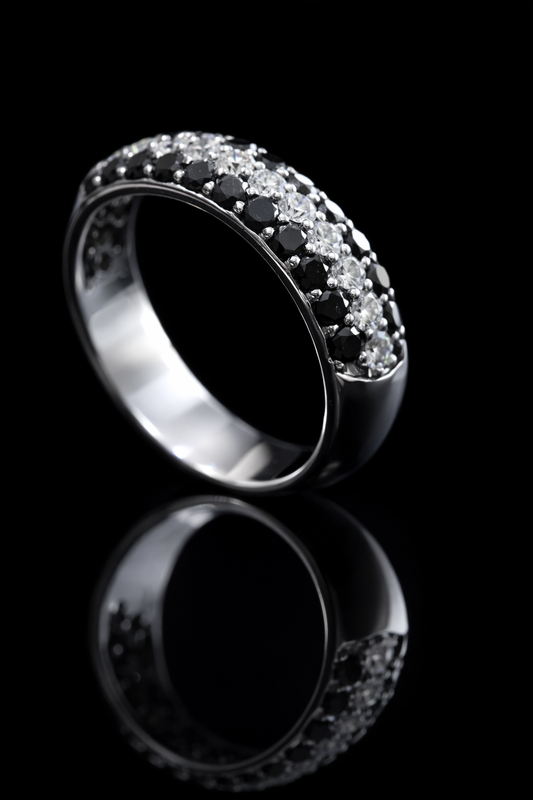 Black & White Diamond Half Eternity Band in 14K White Gold | 1.37 CTW