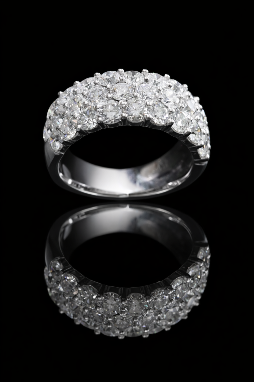 3 Row Diamond Half Eternity Band in White Gold | 3.40 CTW