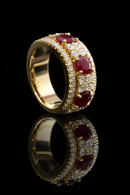 Ruby & Diamond Half Eternity Band in Yellow Gold | 3.85 CTW
