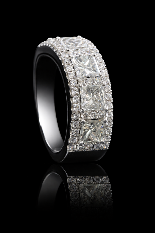 Princess Cut Diamond Half Eternity Band in 14K White Gold | 2.60 CTW