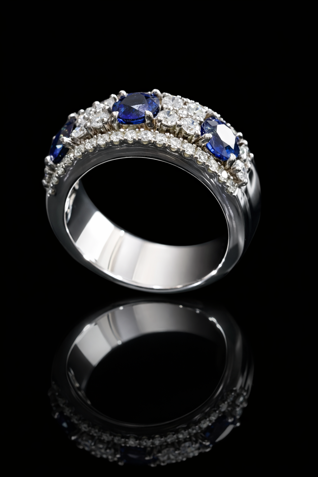 Blue Sapphire & Diamond Half Eternity Band in White Gold | 4.05 CTW
