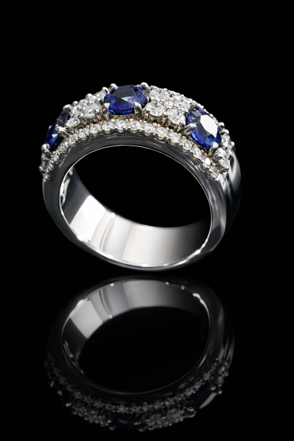 Blue Sapphire & Diamond Half Eternity Band in White Gold | 4.05 CTW