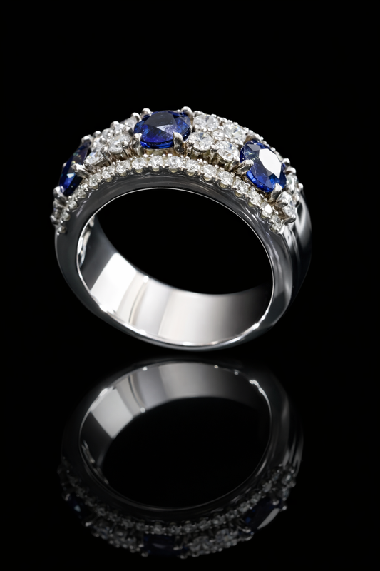 Blue Sapphire & Diamond Half Eternity Band in White Gold | 4.05 CTW