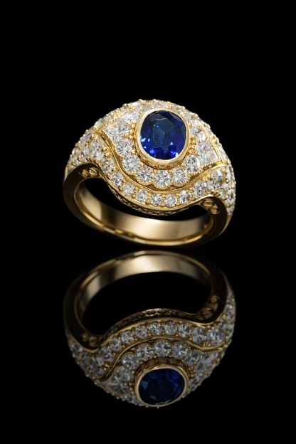 Blue Sapphire Diamond Cocktail Ring in Yellow Gold | 3.25 CTW