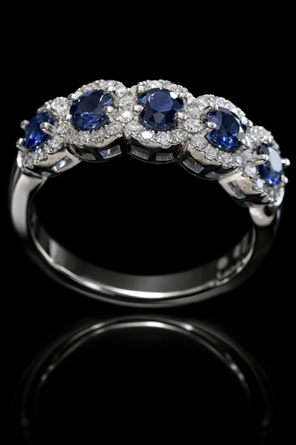 Blue Sapphire Diamond Half Eternity Band in White Gold | 1.09 CTW