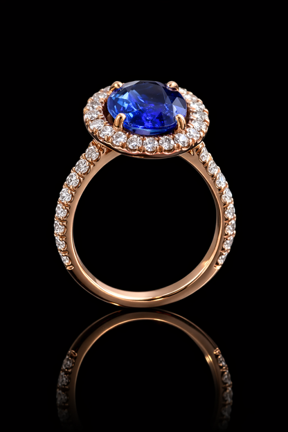 Sapphire & Diamond Halo Ring in 14K Rose Gold | 1.25 CT TW