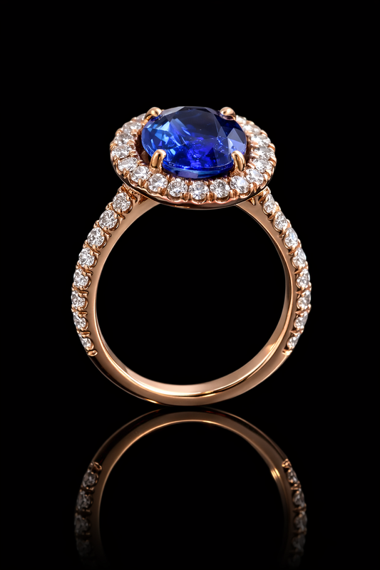Sapphire & Diamond Halo Ring in 14K Rose Gold | 1.25 CT TW