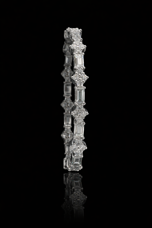 Baguette & Round Diamond Eternity Band in 14K White Gold | 0.82 CT