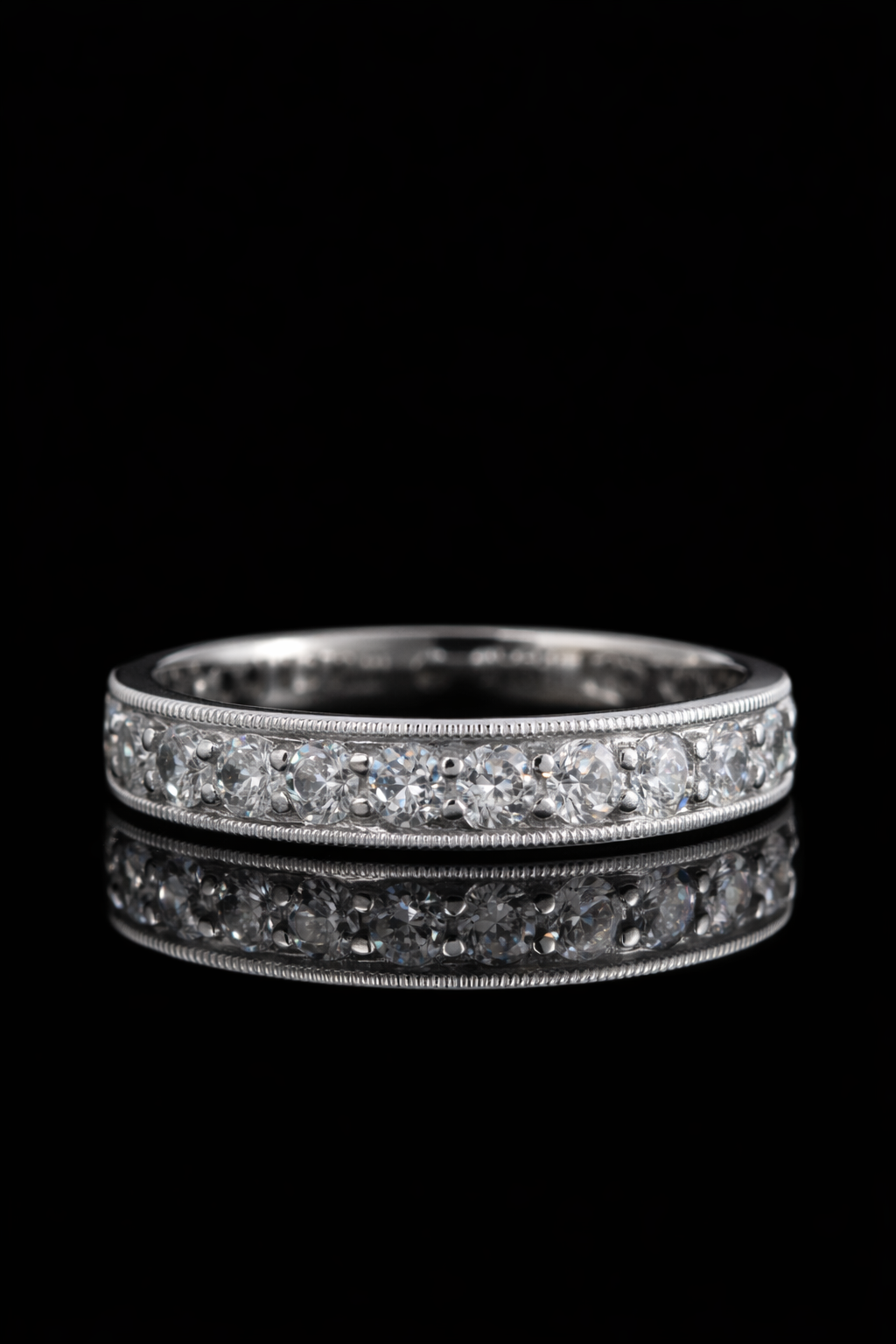 Round Diamond Eternity Band in 14K White Gold Milgrain edge| 1.70 CT