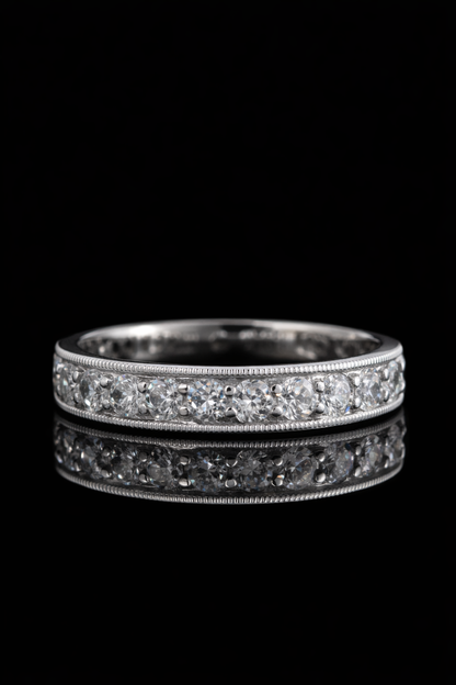Round Diamond Eternity Band in 14K White Gold Milgrain edge| 1.70 CT
