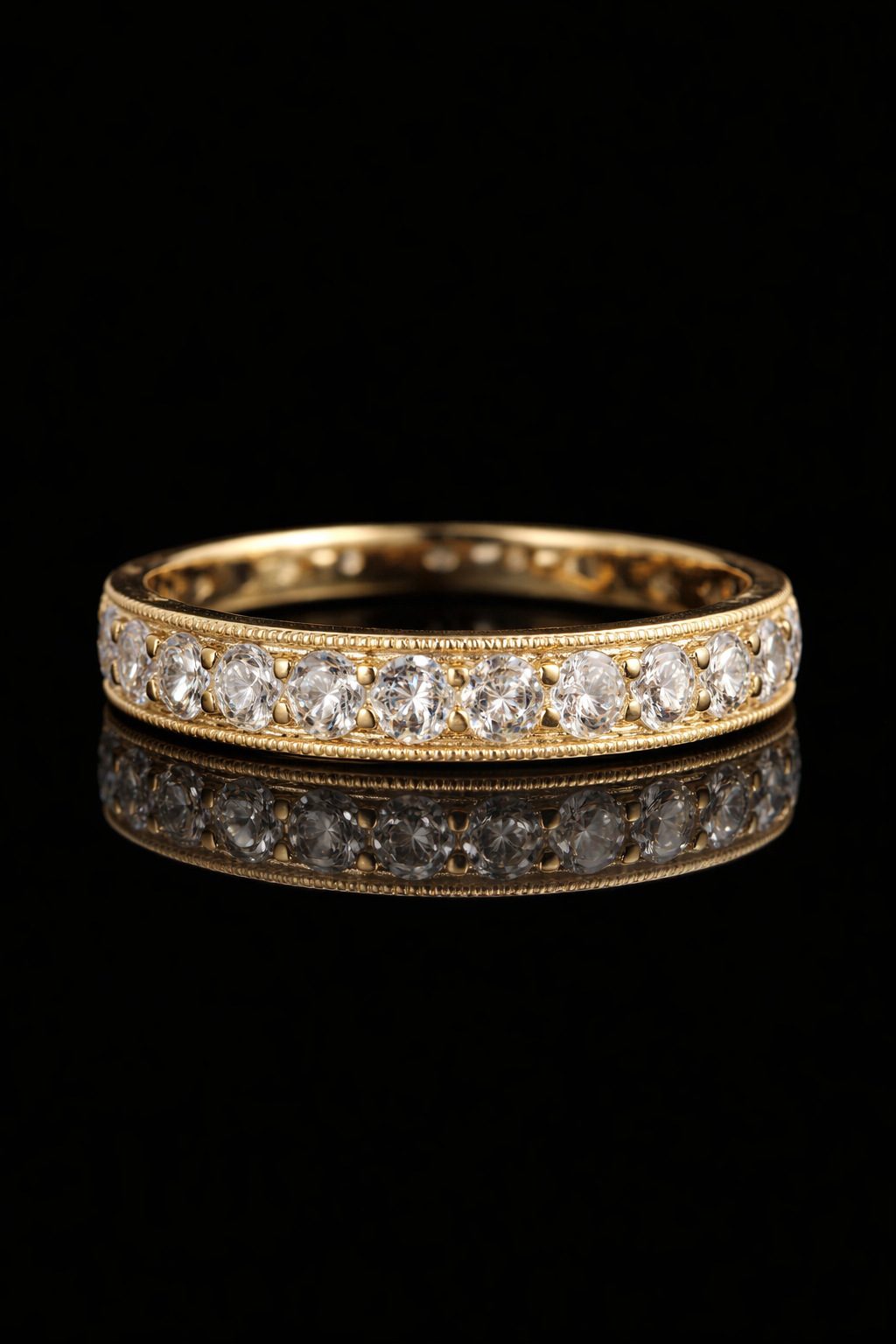Round Diamond Eternity Band in 14K Yellow Gold milgrain edge | 1.60 CT