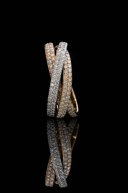 3-Tone 3-Band Spinning Pavé Diamond Eternity Ring in 14K Gold – 1.80ct GH/SI