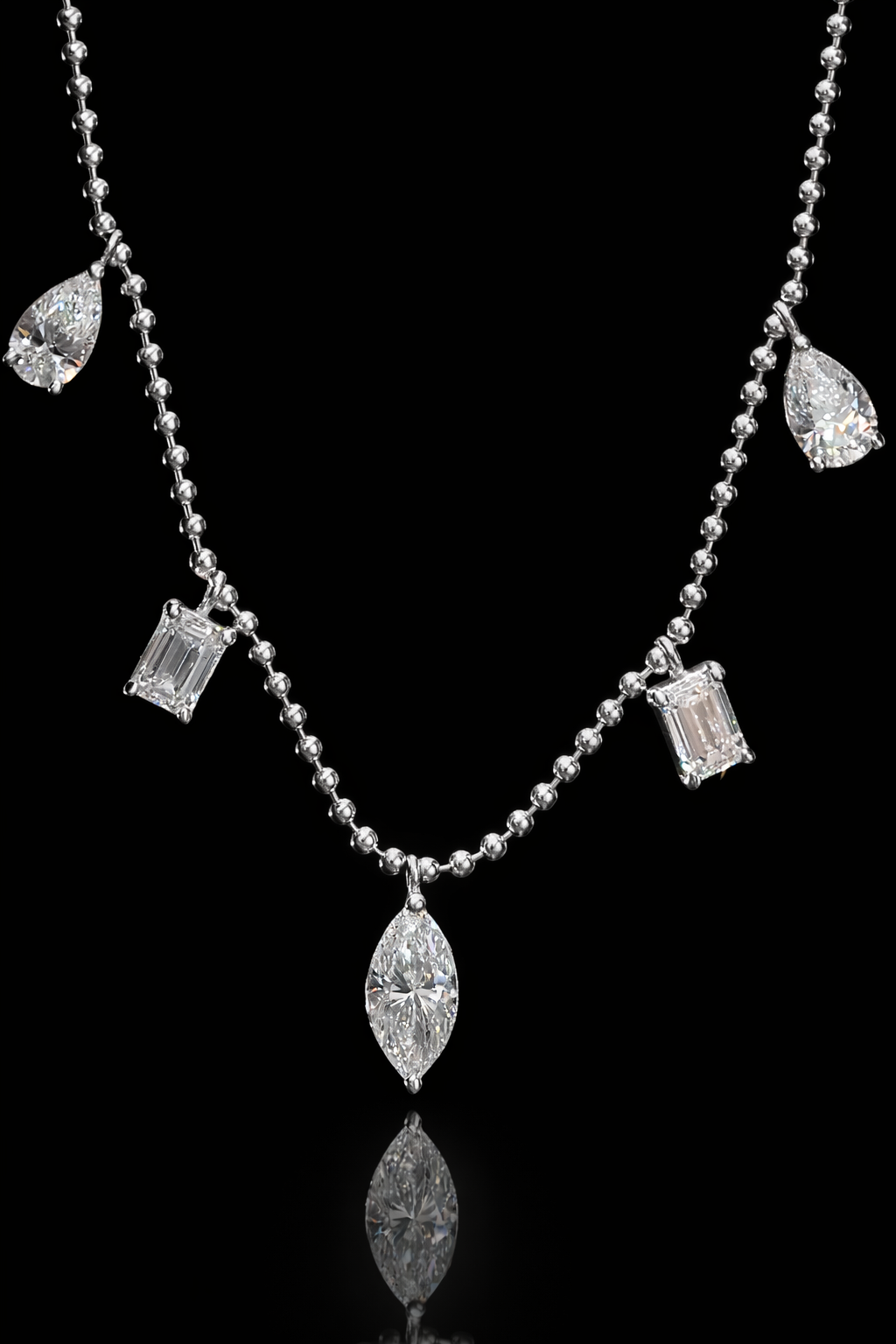 Natural Diamond Station Drop Necklace in White Gold | Mixed Cut Bezel Design