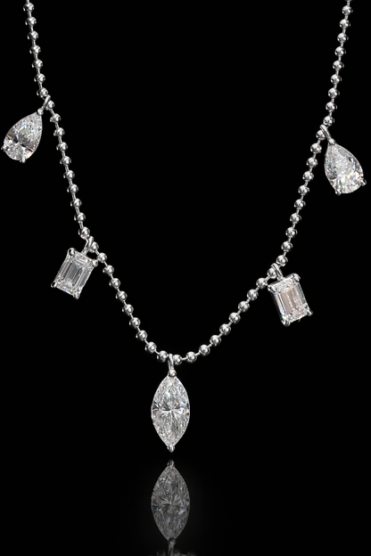 Natural Diamond Station Drop Necklace in White Gold | Mixed Cut Bezel Design
