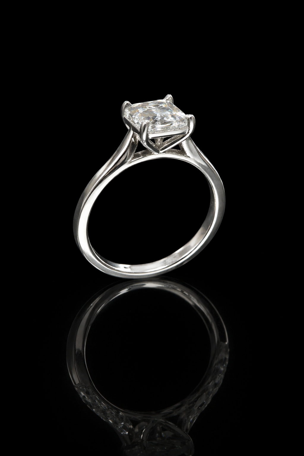GIA Certified Natural Emerald Cut Diamond Engagement Ring in White Gold | Classic Four-Prong Solitaire Design