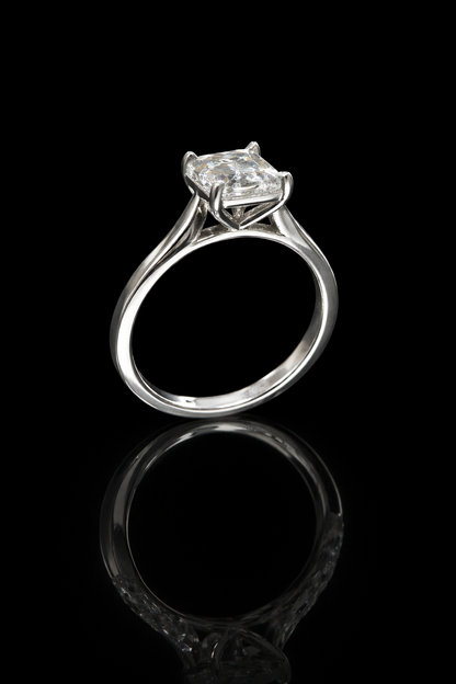 GIA Certified Natural Emerald Cut Diamond Engagement Ring in White Gold | Classic Four-Prong Solitaire Design