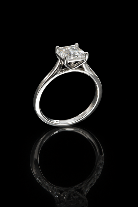 GIA Certified Natural Emerald Cut Diamond Engagement Ring in White Gold | Classic Four-Prong Solitaire Design