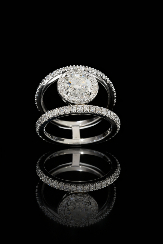 GIA Certified Natural Diamond Round Halo Engagement Ring with Split Pavé Band in White Gold