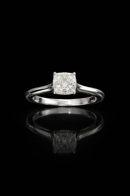 GIA Certified Natural Diamond Cushion Engagement Ring in White Gold | Classic Solitaire