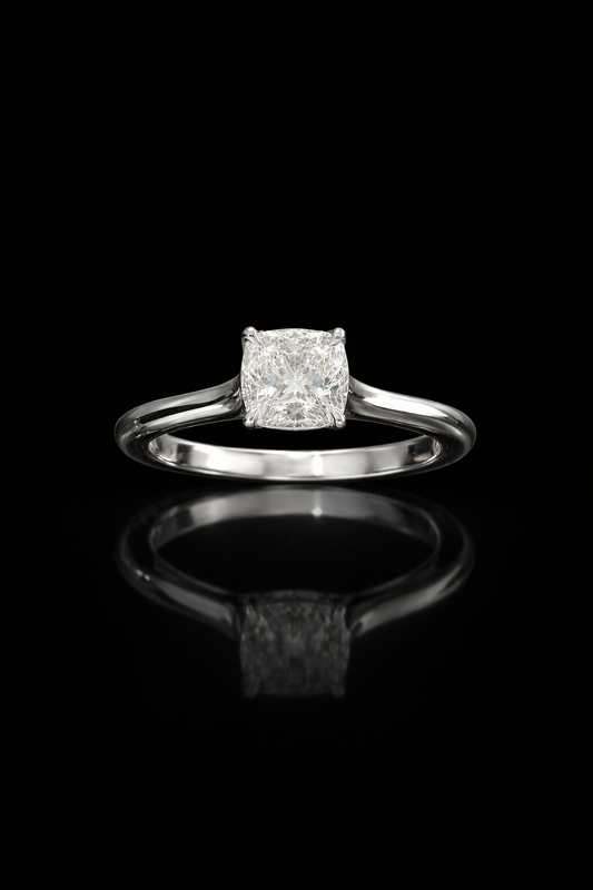 GIA Certified Natural Diamond Solitaire Engagement Ring in White Gold | Classic Cushion Cut Design