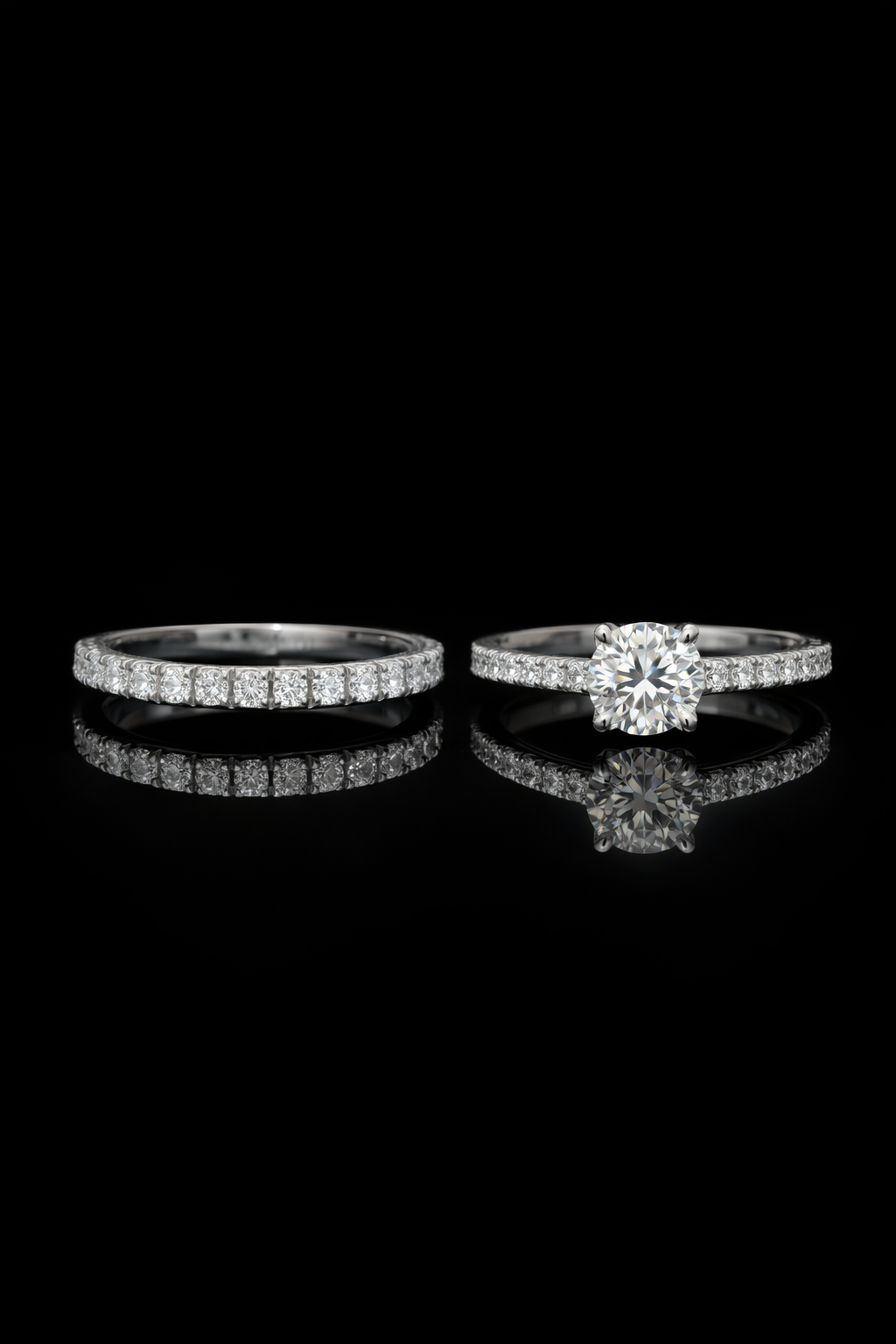 GIA Certified Natural Diamond Round Engagement Ring with Double Pavé Band in White Gold | Bridal Set Design