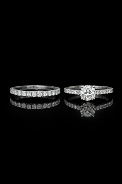 GIA Certified Natural Diamond Round Engagement Ring with Double Pavé Band in White Gold | Bridal Set Design