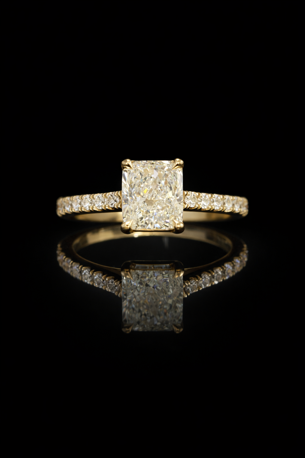 GIA Certified Natural Diamond Cushion Engagement Ring with Pavé Band in White Gold | Classic Solitaire Design