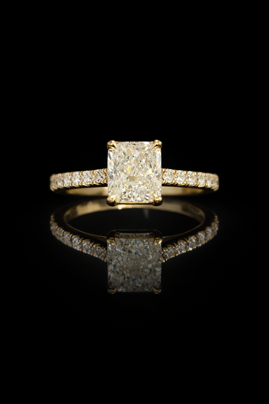 GIA Certified Natural Diamond Cushion Engagement Ring with Pavé Band in White Gold | Classic Solitaire Design
