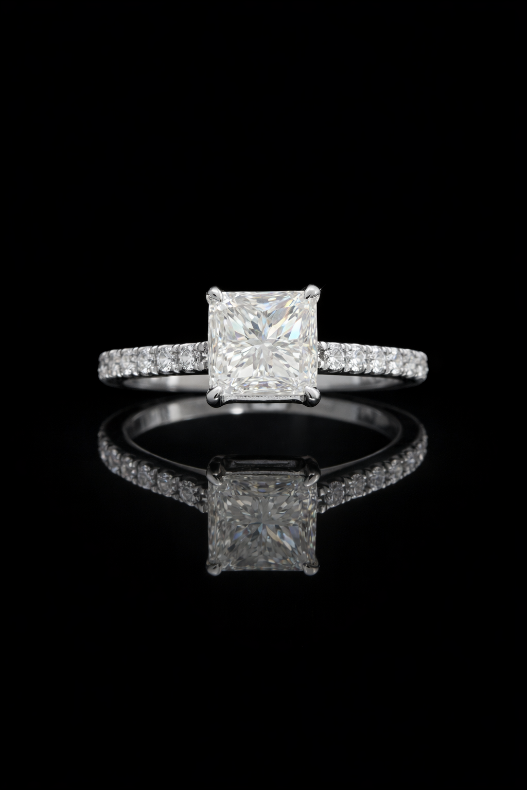 GIA Certified Natural Cushion Diamond Engagement Ring in White Gold | Pavé Solitaire Design