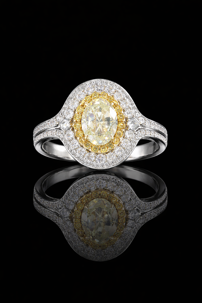 GIA Certified Natural Yellow Diamond Halo Engagement Ring in White Gold | Double Halo Luxury Design