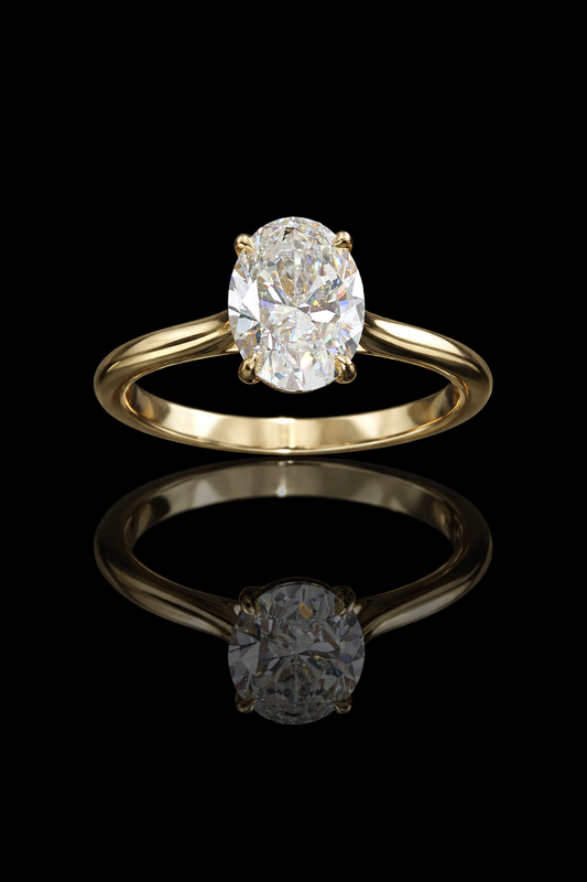 Oval-Cut Natural Diamond Solitaire Engagement Ring in Yellow Gold | Classic Four-Prong Setting