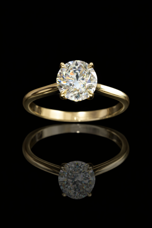 Round Brilliant Natural Diamond Solitaire Engagement Ring in Yellow Gold | Classic Prong-Set Design